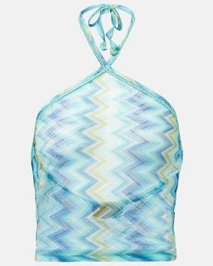 Missoni Zigzag Sheer Halterneck Top - Blue