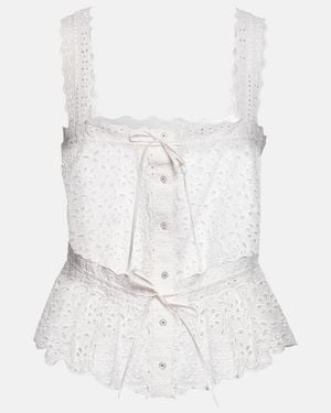 Veronica Beard Evert Broderie Anglaise Cotton Top - White