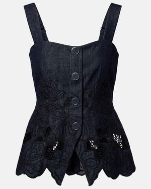 Veronica Beard Mirielle Cotton Chambray Top - Blue