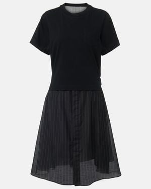 Sacai Spun Organza & Cotton Jersey Midi Dress - Black