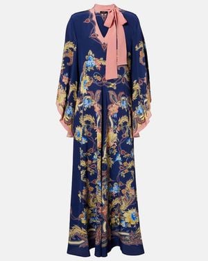 Etro Paisley Tie-Neck Silk Maxi Dress - Blue