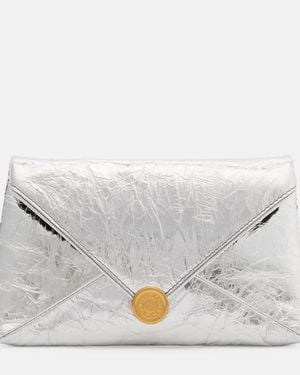 Dries Van Noten Envelope Small Metallic Leather Clutch - Gray