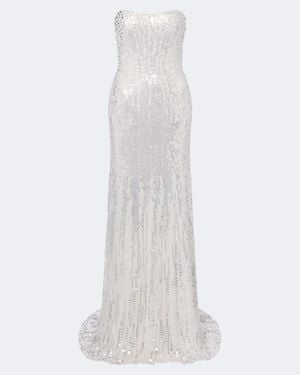 Jenny Packham Floating Heart Sequined Strapless Gown - White