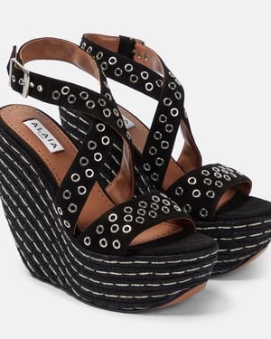 Alaïa Alaia Embellished Suede Wedge Sandals - Black
