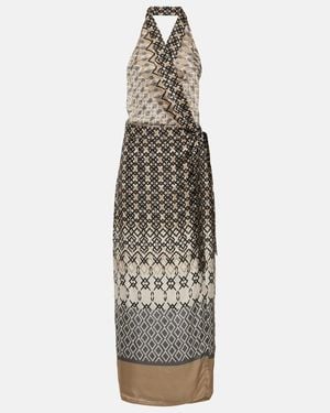 Brunello Cucinelli Printed Halterneck Silk Maxi Dress - White