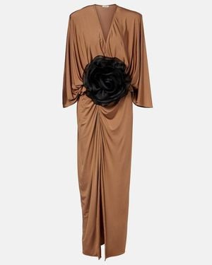 JACQUES WEI Floral-Applique Jersey Maxi Dress - Brown