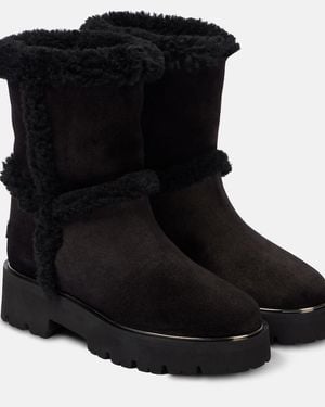 Aquazzura Teddi Shearling-Trimmed Leather Booties - Black