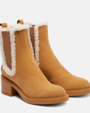 Tod's Shearling-Trimmed Suede Chelsea Boots - Brown