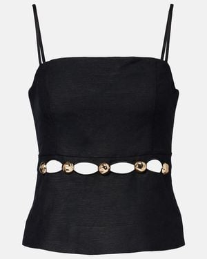 Jonathan Simkhai Cutout Embellished Linen-Blend Camisole - Black