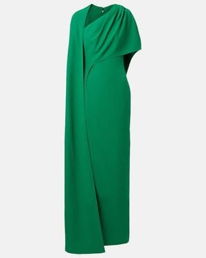 Safiyaa Caped Asymmetric Crepe Gown - Green