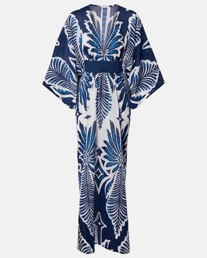 Poupette Sol Floral Cotton Muslin Kaftan - Blue