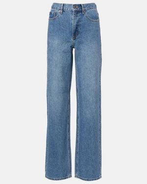 Self-Portrait Embellished High-Rise Straight Jeans - Blue