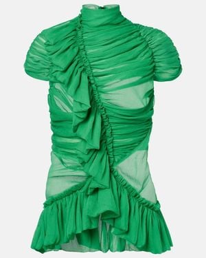 Dries Van Noten Ruffled Silk Top - Green