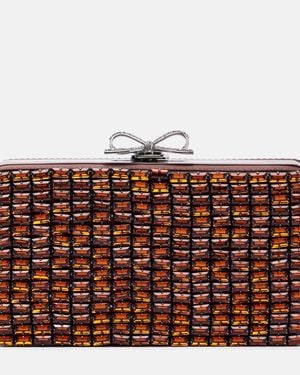 Self-Portrait Bow Crystal-Embellished Clutch - Brown