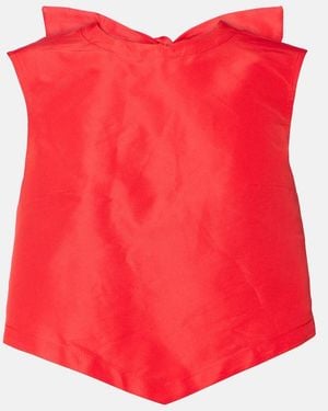 Patou Bow-Detail Open-Back Faille Crop Top - Red