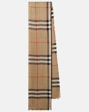 Burberry Check Wool And Silk Scarf - Natural