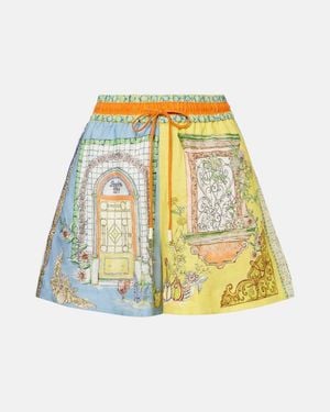 ALÉMAIS Monte Printed High-Rise Linen Shorts - Yellow