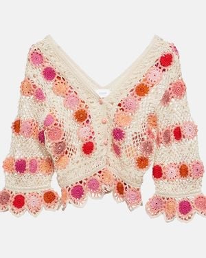 Anna Kosturova Bouquet Floral Cotton Crochet Top - Red