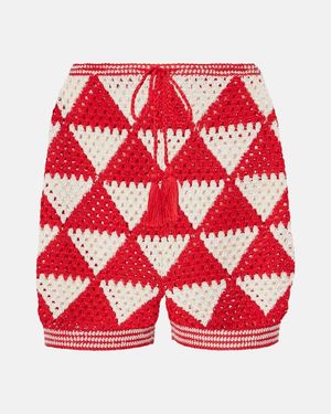 Anna Kosturova Malia Crochet High-Rise Cotton Shorts - Red