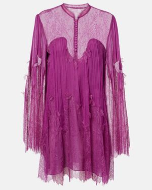 Costarellos Blusa Jorie De Mezcla De Seda Con Encaje - Morado