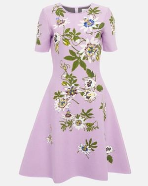 Oscar de la Renta Floral Jacquard Knit Minidress - Purple