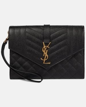 Saint Laurent Leather Tri-Fold Envelope Wallet With Logo - Black