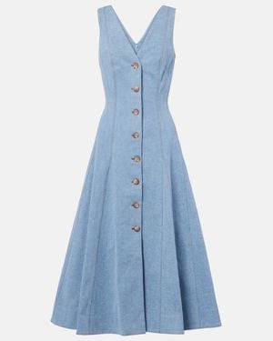 Veronica Beard Lou Pleated Denim Midi Dress - Blue