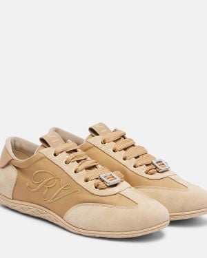 Roger Vivier Viv Low Leather-Trimmed Satin Sneakers - Natural