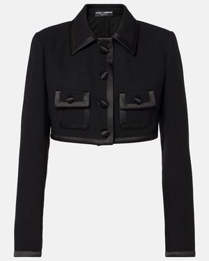 Dolce & Gabbana Cropped Wool And Silk-Blend Jacket - Black