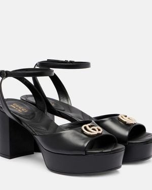 Gucci Sandalias Con Plataforma De Piel Con Gg - Negro