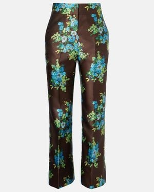 ALÉMAIS Floral Cropped Satin Flared Trousers - Green