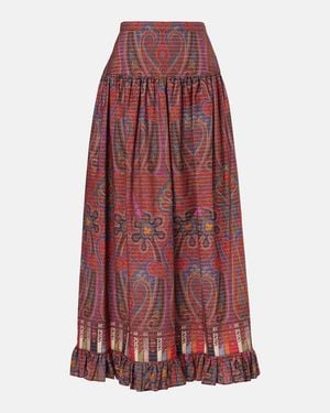 Valentino Paisley High-Rise Cotton Maxi Skirt - Red
