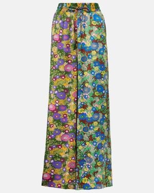 ALÉMAIS Printed Silk Satin Wide-Leg Pants - Green