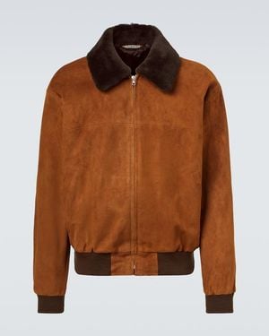 AURALEE Shearling-Trimmed Suede Blouson Jacket - Brown