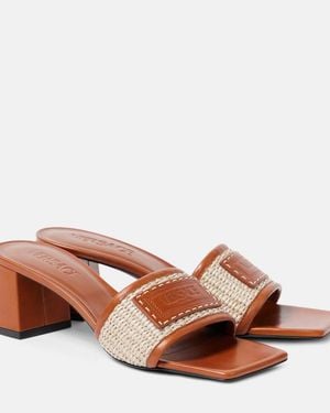 Versace Theia Barocco Leather-Trimmed Raffia Mules - Brown