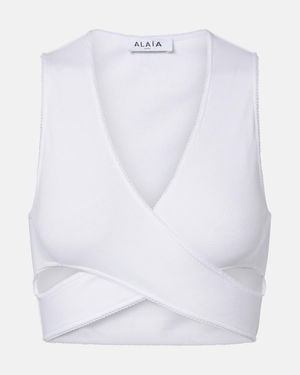 Alaïa Ribbed-Knit Jersey Crop Top - White