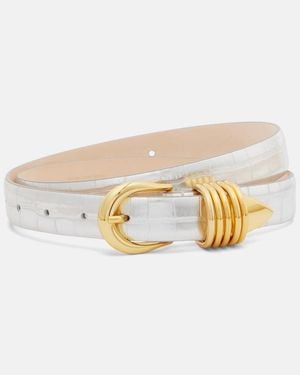 DEHANCHE Hollyhock Croc-Effect Mirrored Leather Belt - White