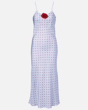 Rodarte Floral-Applique Printed Silk Slip Dress - Blue