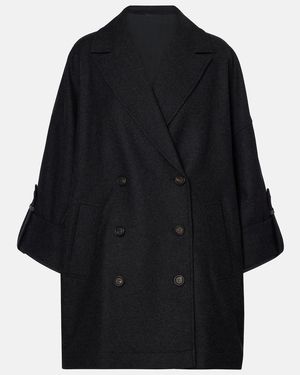 Brunello Cucinelli Abrigo Oversized De Lana - Negro