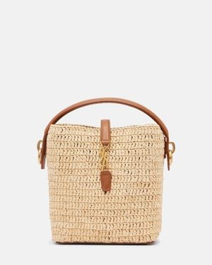 Saint Laurent Bolso Saco Le 37 Mini De Rafia Con Piel - Metálico