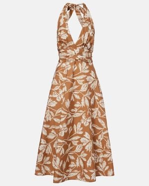 Max Mara Halterneck Printed Cotton Midi Dress - Metallic