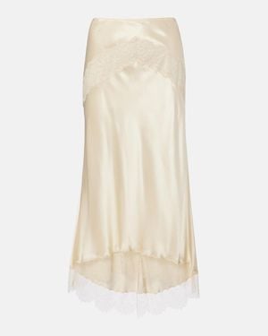 Dolce & Gabbana Lace-Trimmed Silk-Blend Satin Slip Skirt - Natural