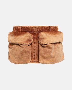 Miu Miu Low-Rise Denim Miniskirt - Brown