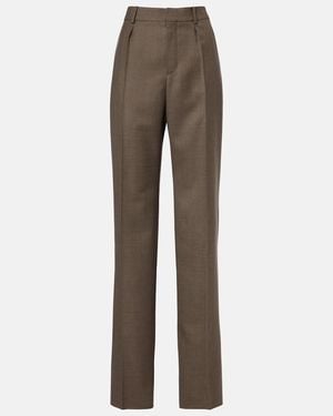 Saint Laurent Wool Straight Trousers - Brown