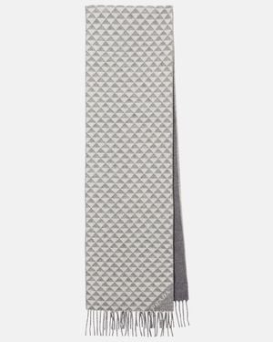 Prada Logo Wool And Cashmere Jacquard Scarf - Grey
