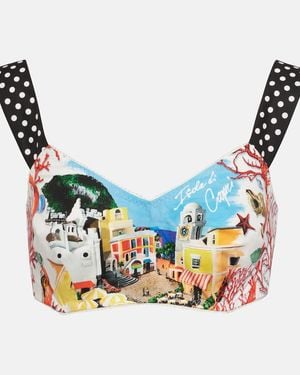 Dolce & Gabbana Capri Polka-Dot Printed Cotton Bra Top - Blue