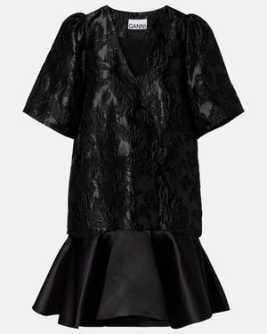 Ganni Satin Cloque Minidress - Black