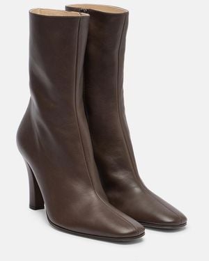 The Row Mona Leather Ankle Boots - Brown
