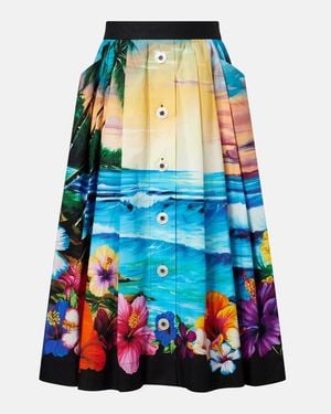 Dolce & Gabbana Pleated Printed Cotton Midi Skirt - Blue