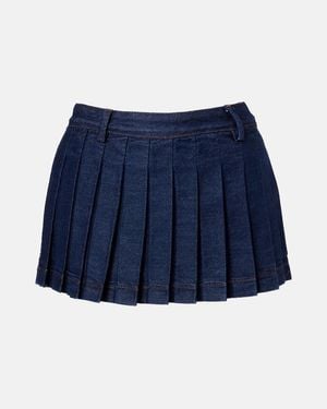 7 For All Mankind Pleated Low-Rise Denim Miniskirt - Blue